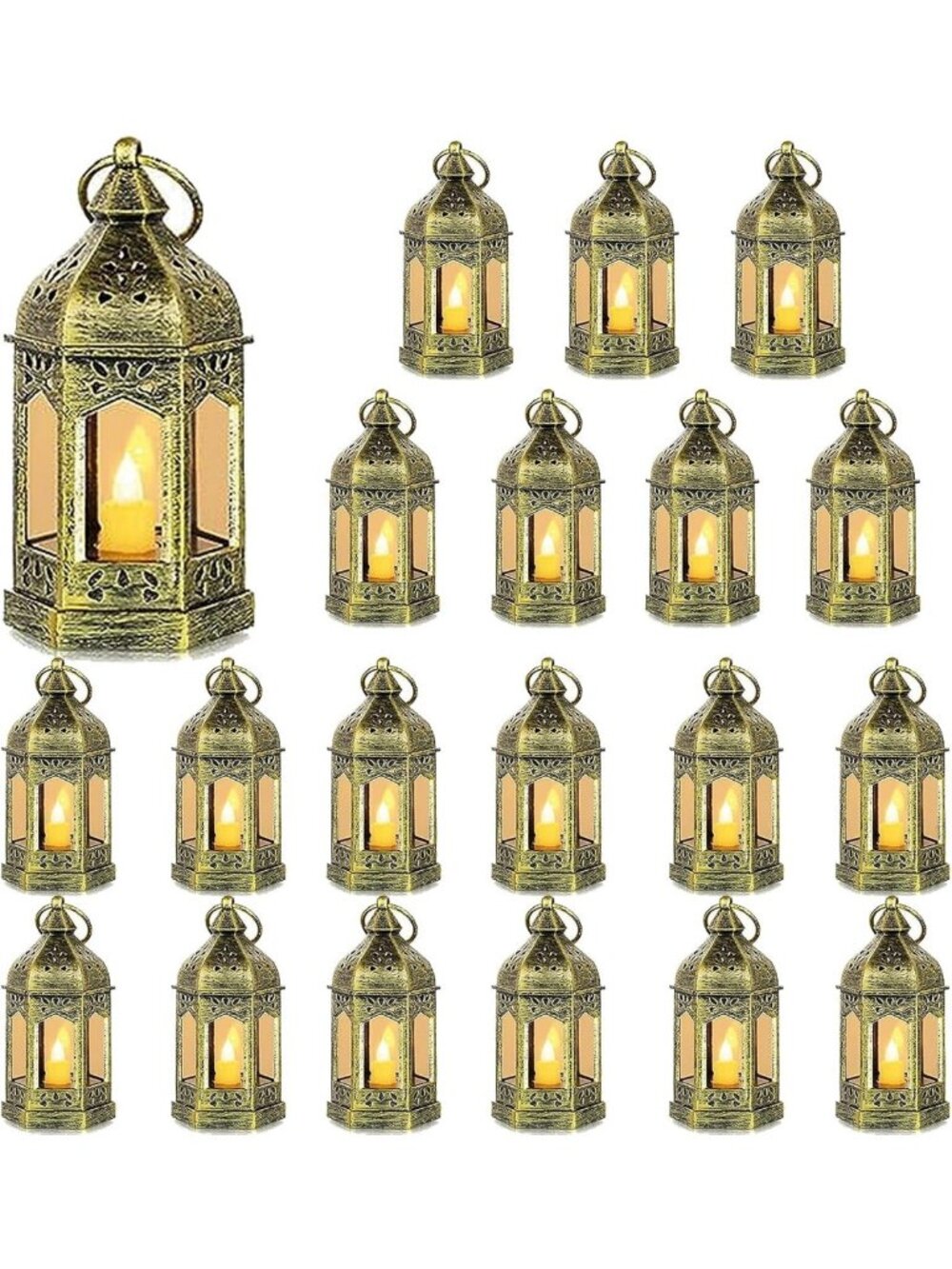 Vintage Mini Lanterns Set of 20 with Flickering LED Candles - Perfect for